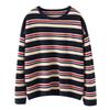 Women's Colorful Striped Cashmere Sweater – Round Neck, Loose Fit, Long Sleeve Knit Base Layer for Autumn/Winter