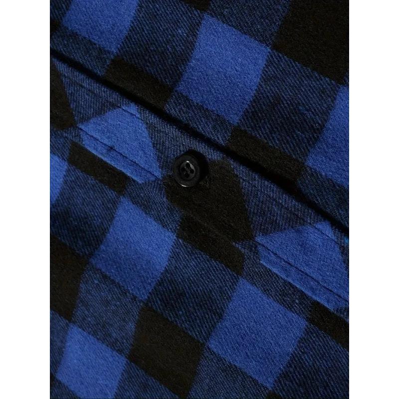 Men's Shirts Classic Plaid Casual Button Down Hooded Long Sleeved Double Pockets Shirt Hoodie Flannel Jacket Spring Autumn
