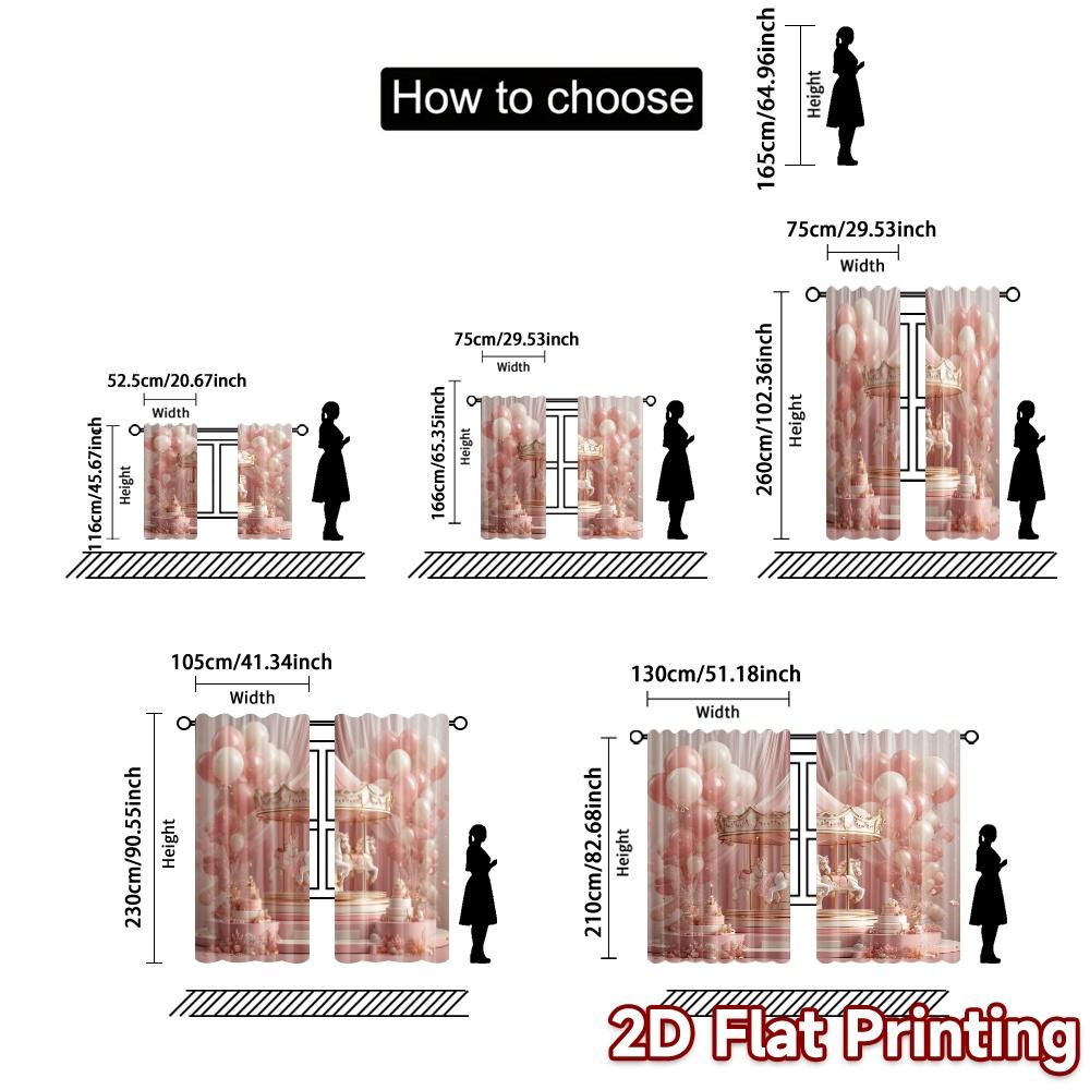 2pcs, 2D FLAT PRINTING Curtains (Without Rod) Carousel Bliss Chic Chic Curtain Versatile 100% Polyester Curtains Home Decor