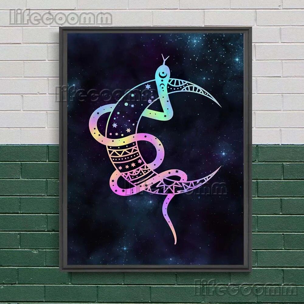 Mystical Witch Book Of Knowledge And Celestial Lunar Moth Wall Art Canvas Painting Ouroboro And Head Moth Poster And Pirnt Decor No Frame