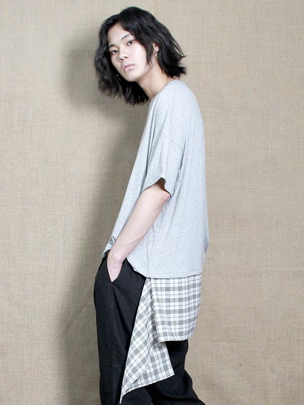 Deumakeu Unisex Pin Check Lab Short Sleeve Oversized T-Shirt Gray