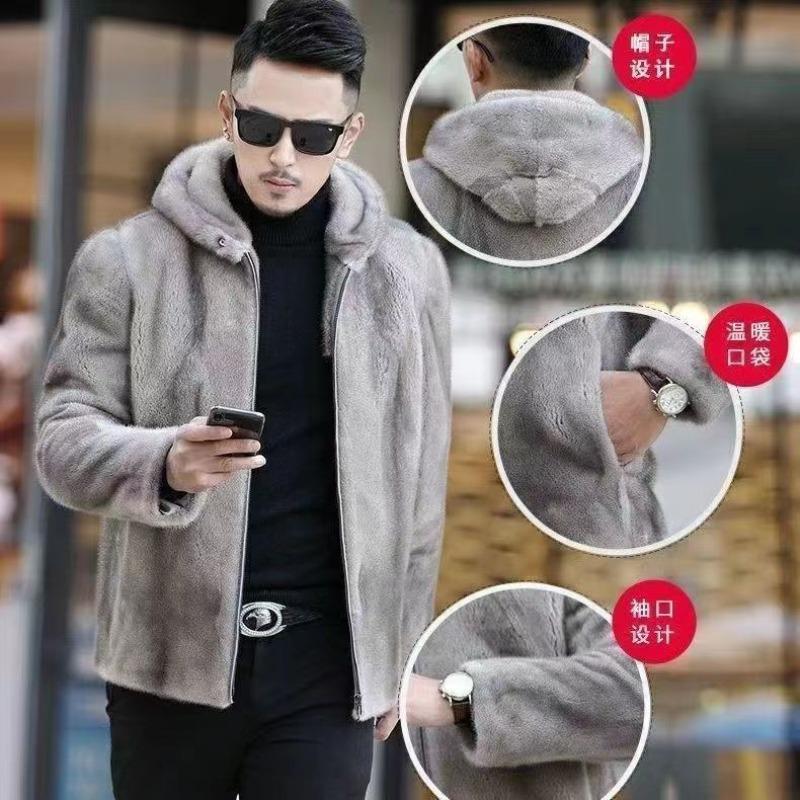 Men's Winter New Imitation Mink Coat Brown Imitation Mink Fleece Fur Coat