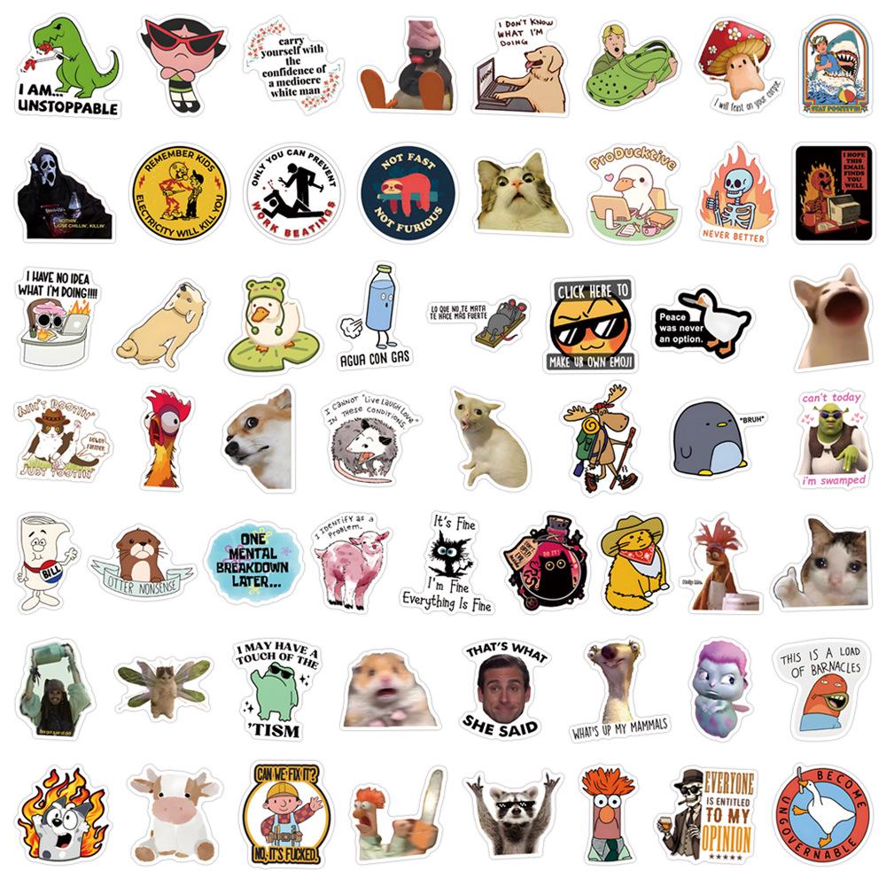 

55PCS Cartoon Stickers - Waterproof Humor Decor for Planner, Stationery, Water Bottle, Laptop.