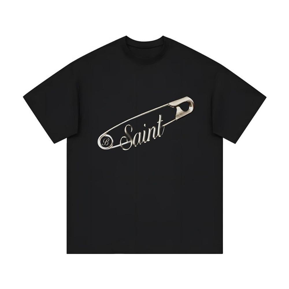 

Saint Safety Pin Graphic Tee Black Minimalist Tshirt Edgy Streetwear Top Punk Style StateUnisext Women Clothing Vintage Clothes S