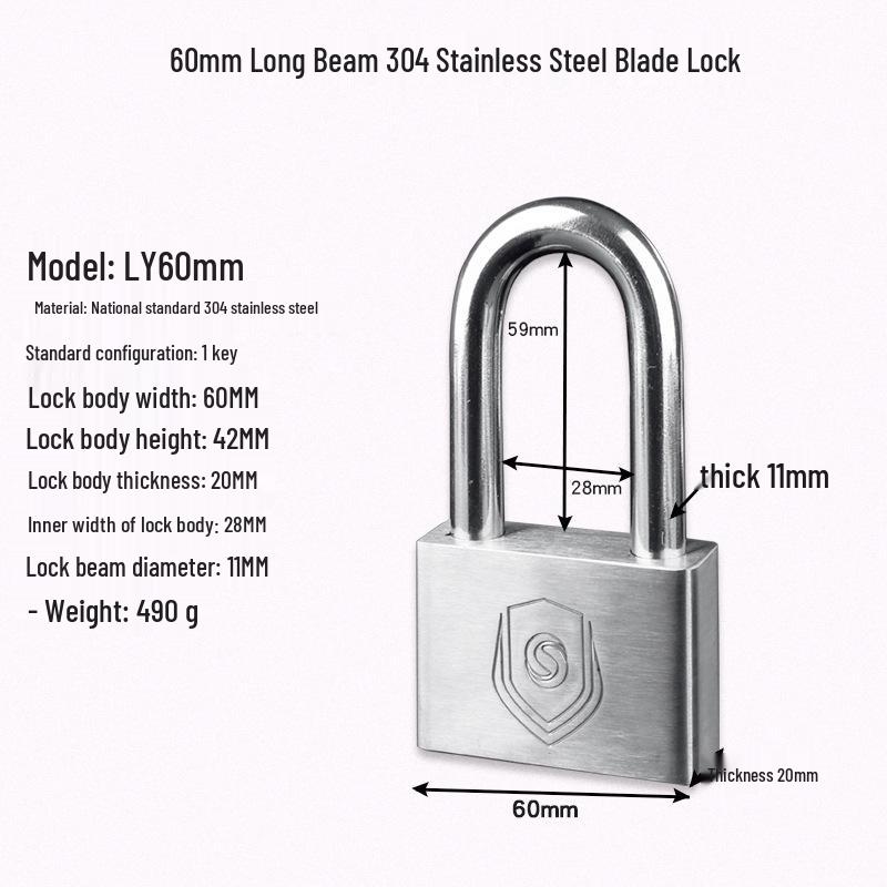 304 Stainless Steel Waterproof Anti-theft Door Padlock - Rustproof, Rainproof & Anti-pry for Outdoor Use