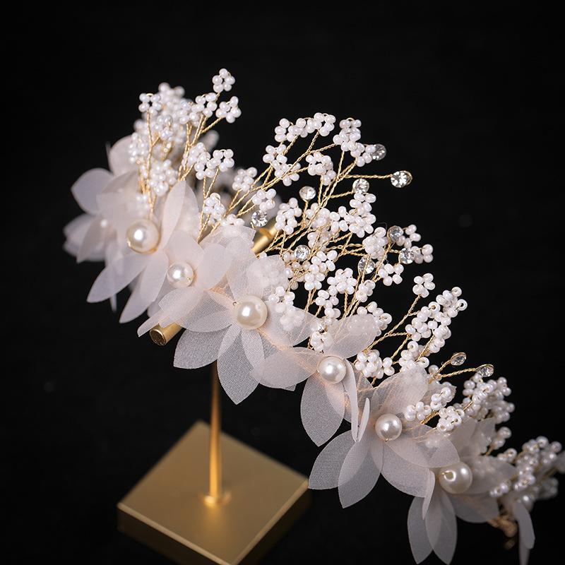 Blumiges Perlen-Stirnband Ohrring-Set Braut Haarreif und baumelnde Blütenblatt Strass Perlen Stirnbänder Prinzessin Brautkronen Schmuck