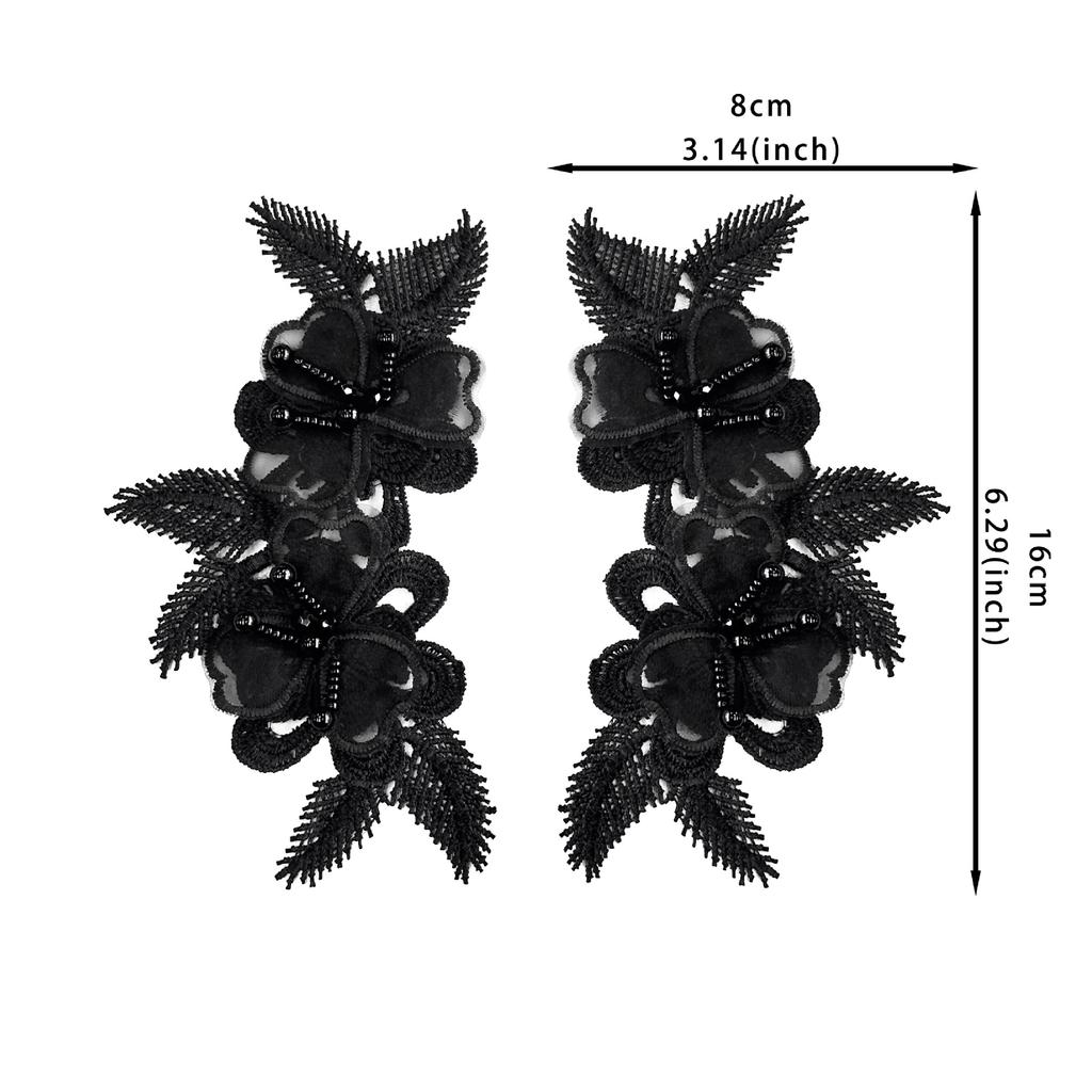 Black Embroidery Lace Pair Flower Clothing Decoration Wedding Dress Dress Embroidery Patch Patch Accessories