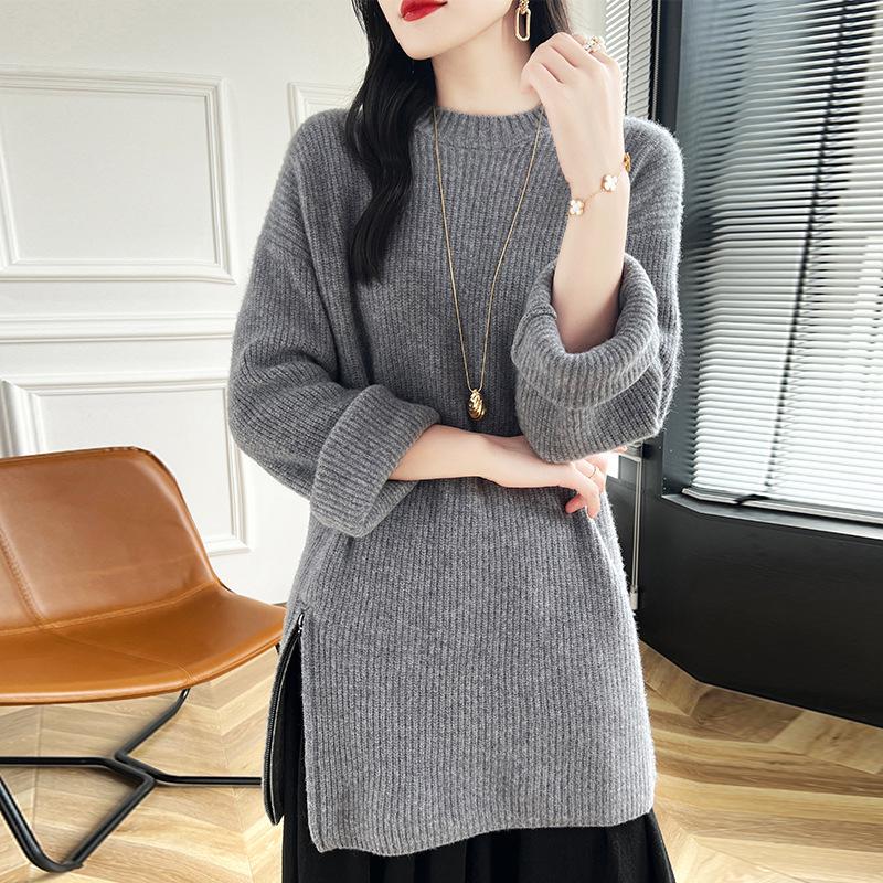 Women's Mid-Length Zipper Pullover Sweater - New Autumn/Winter Casual Knit Round Neck Top