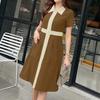 ZANZEA Women Casual Splice Turn Down Collar Loose Short Sleeve Dress