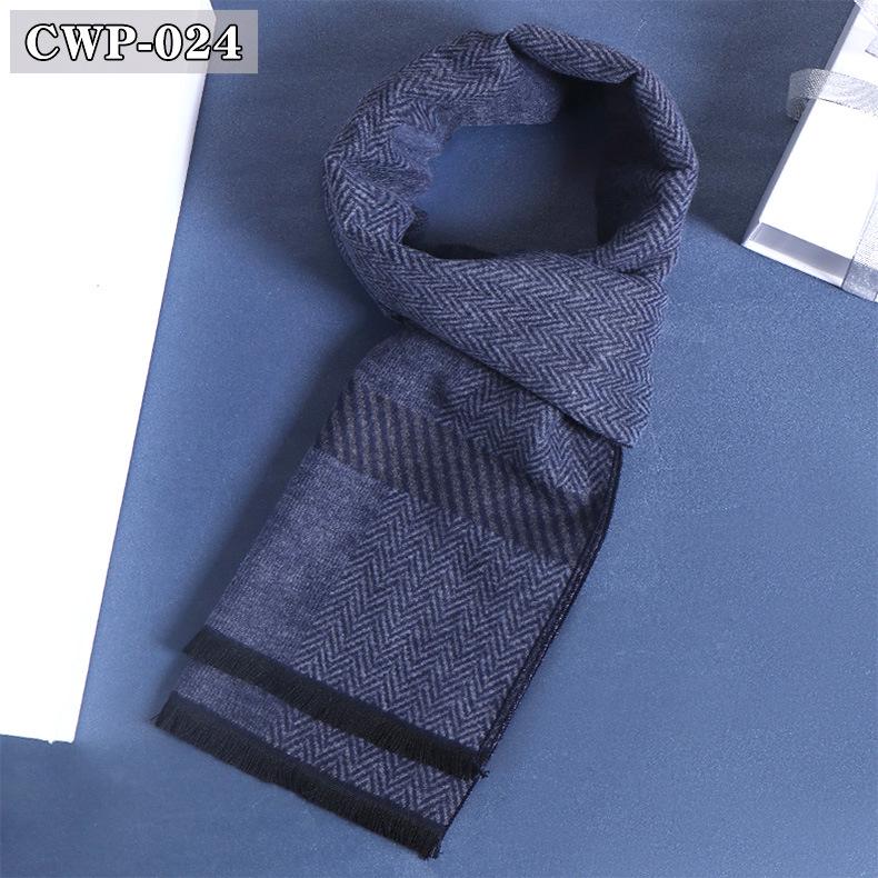 2025 Winter Men's Black Grey Plaid Imitation Cashmere Scarf