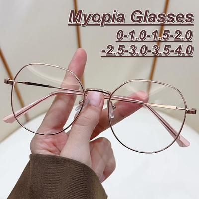 Hochwertige Myopiebrille mit Goldrand Stilvoller Runder Rahmen Unisex Ultraleicht Blaulichtblockierende Kurzsichtigkeitsbrille
