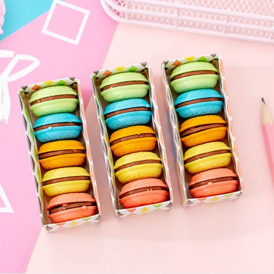 5Pcs Macaron Cookie-Shaped Eraser Set Cute Creative Erasers for Kids Students Colorful Pastel Soft Rubber Erasers Fun School Supplies Classroom Prize