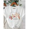 Camiseta Gráfica London Tamanho Europeu - Big Ben, Tower Bridge e Bandeiras Union Jack - Camiseta Branca com Texto de Londres - Camisa Casual de Uso Diário com Caimento Solto