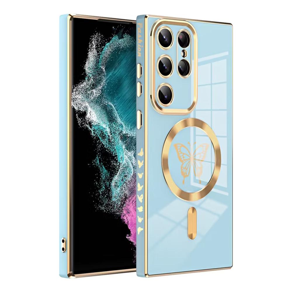 

Electroplate Magnetic Butterfly Case For Samsung S25 S24 S23 Ultra S22 S21 Plus For Magsafe Wireless Charging Silicone Cover For Samsung S25