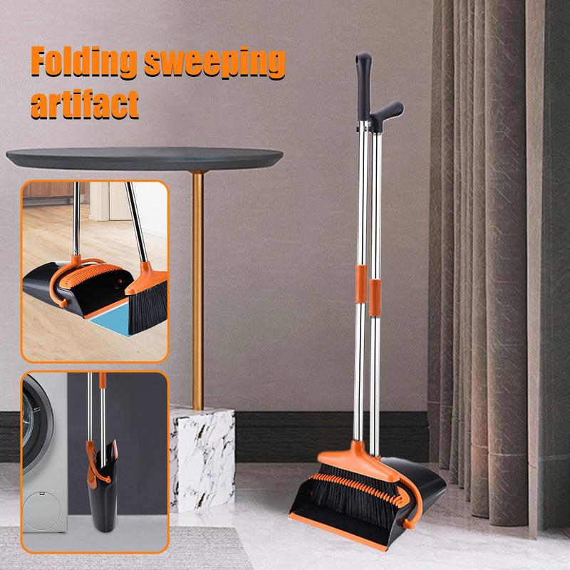 Broom And Dustpan Set Foldable Long Handle Broom And Dustpan Household Cleaning Tool For Home Indoor And Outdoor Sweeping красный