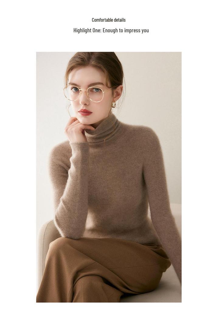 2026 Le Kasha Women's Pure Cashmere Ribbed High Neck Base Layer Top