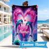 Custom Name Love Dolphins Heart Beach Towel Microfiber Beach Towel, Lightweight and Quick-Dry, for Summer Travel, Swimming Pool Gift