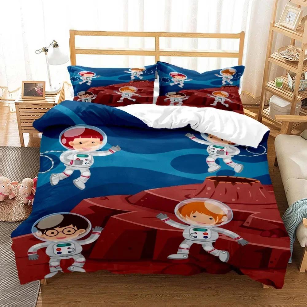 Cartoon Astronaut Digital Print Comfortable Duvet Quilt Cover Pillowcase Bedding Set Children Bedroom Decoration Home Textile