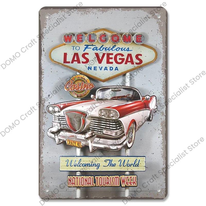Vítejte v Las Vegas Plaque Plechové cedule Vintage Nevada Casino Kovový plakát Nástěnná dekorace pro Bar Club Man Cave