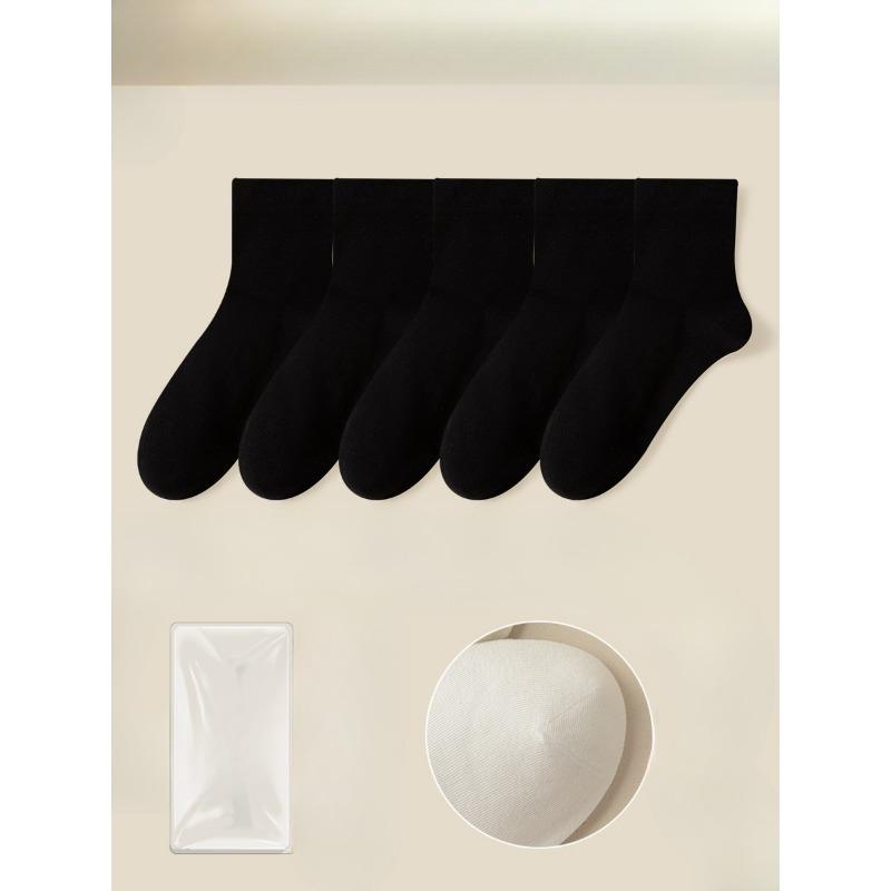 5 Pairs of Female Summer Cotton All Match Pure Color Loose Mouth Anti Bacterial Anti Odor Cotton Socks