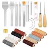 35Pcs Leather Sewing Tools Kit with 4mm Stitching Prong Punch Waxed Thread Large-Eye Needles for Beginners