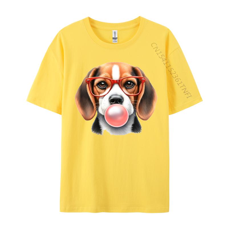 Mens TShirt Beagle Wearing Red Glasses Blowing Bubble Tshirt Unique 100 Cotton Tee Shirt Male Tshirt