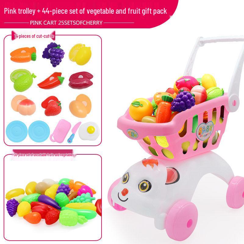 Large Kids' Grocery Cart with Fruit & Vegetable Play Set for Playhouse