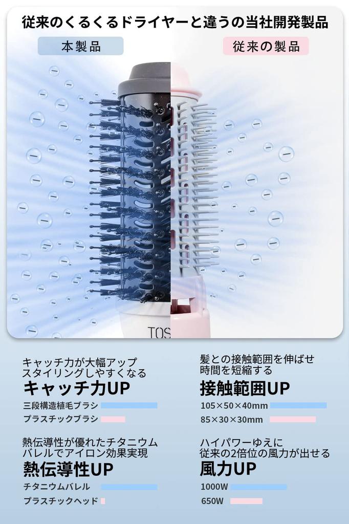 TOSAGE Curly Hair Dryer Curling Iron Curl Dryer Heat Brush Negative Ion Styling While Drying Titanium Barrel Strong Wind Volume Increase (Pearl White,