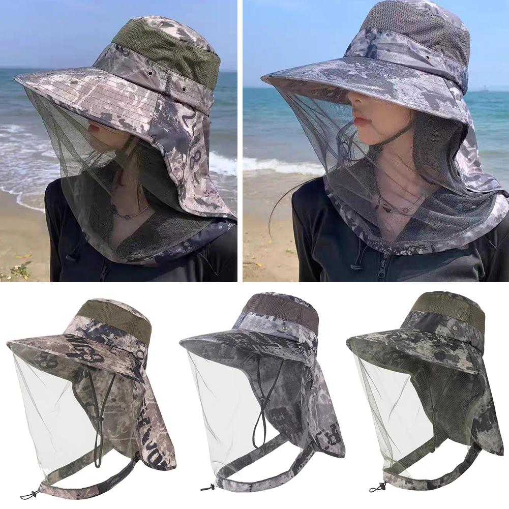 Outdoor Bug Proof Sun Hat Summer Outdoor Large Eave Anti UV Fishing Hiking Hat Travel Breathable Head Mesh Covers Fishing Caps
