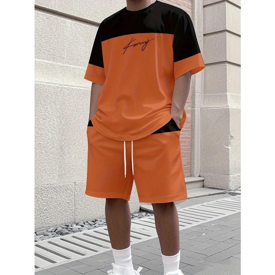 Men's Athletic Set Two-Piece Set Crew Neck Short Sleeve Top & Shorts Men's Running Outfit Plus Size T-Shirt Men's Summer T-Shirt