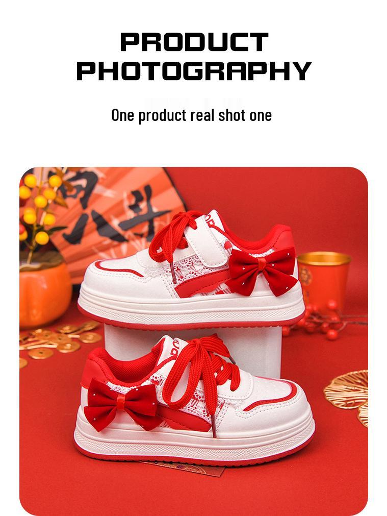 2025 Winter New Arrivals: Girls' Versatile Red Casual Sports Shoes for Middle and Big Kids
