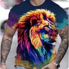 Summer Casual Men's Clothing Oversized Loose Lion Pattern Printed Short Sleeved Round Neck Fitness T-shirts