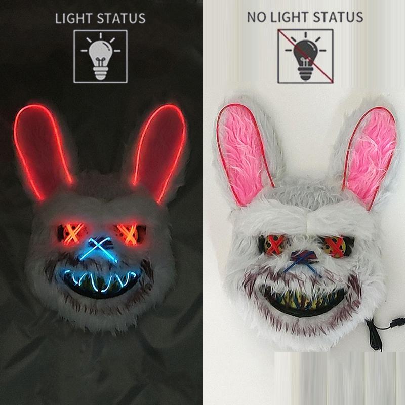 Halloween Horror Bloody Head Cover Mask Led Multicolor Rabbit Cosplay Face Mask Halloween Carnival Costume Headgear Props