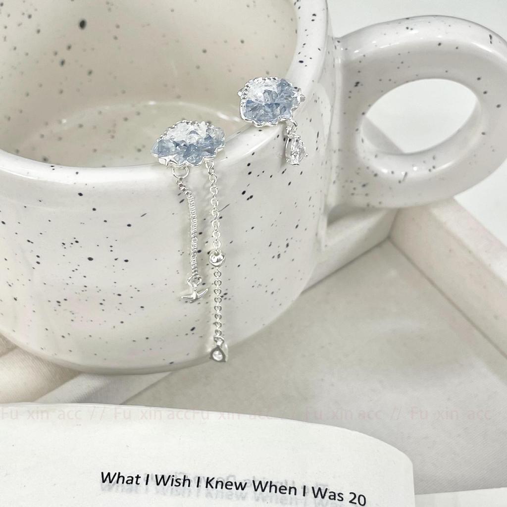 Star Tassel Gradient Blue & White Crystal Nebula Earrings