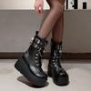 Botas Femininas de Cano Médio Moda Rebite Fivela Estilo Punk Bota Gótica Solado Grosso Botas de Marca Bota de Couro Cosplay Mulheres Bota Plataforma