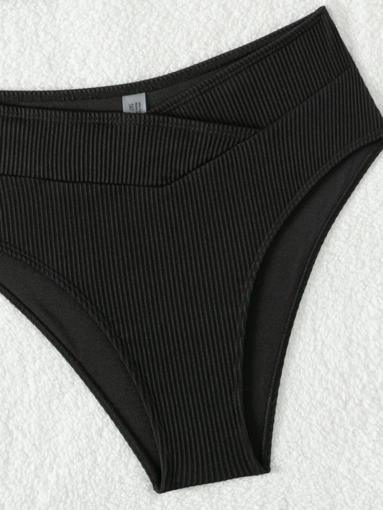 2026 New Style Solid Ribbed One Shoulder High Waist Sexy Bikini Swimsuit Stylish Comfortable For Summer Beach Holiday