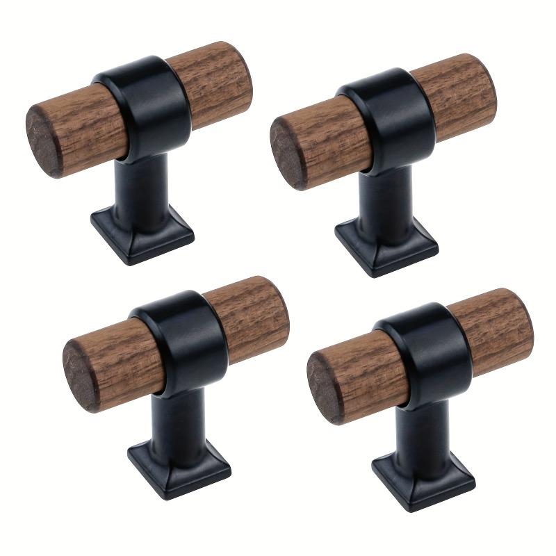 4pcs North American Black Walnut Color Furniture Handles Brass Door Pulls Solid Wooden Knobs T-Bar Kitchen Cabinet Wood Handle.