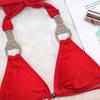 Maillot de bain bikini sexy à bretelles de couleur unie pour la plage, maillot de bain en strass