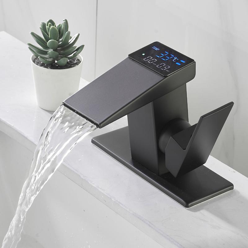 Luxury High Tech Digital Display Faucet ℉℃ Bathroom Basin Temperature Sensor Faucet Kitchen Sink Mixer Tap Vanity Waterfall Tap