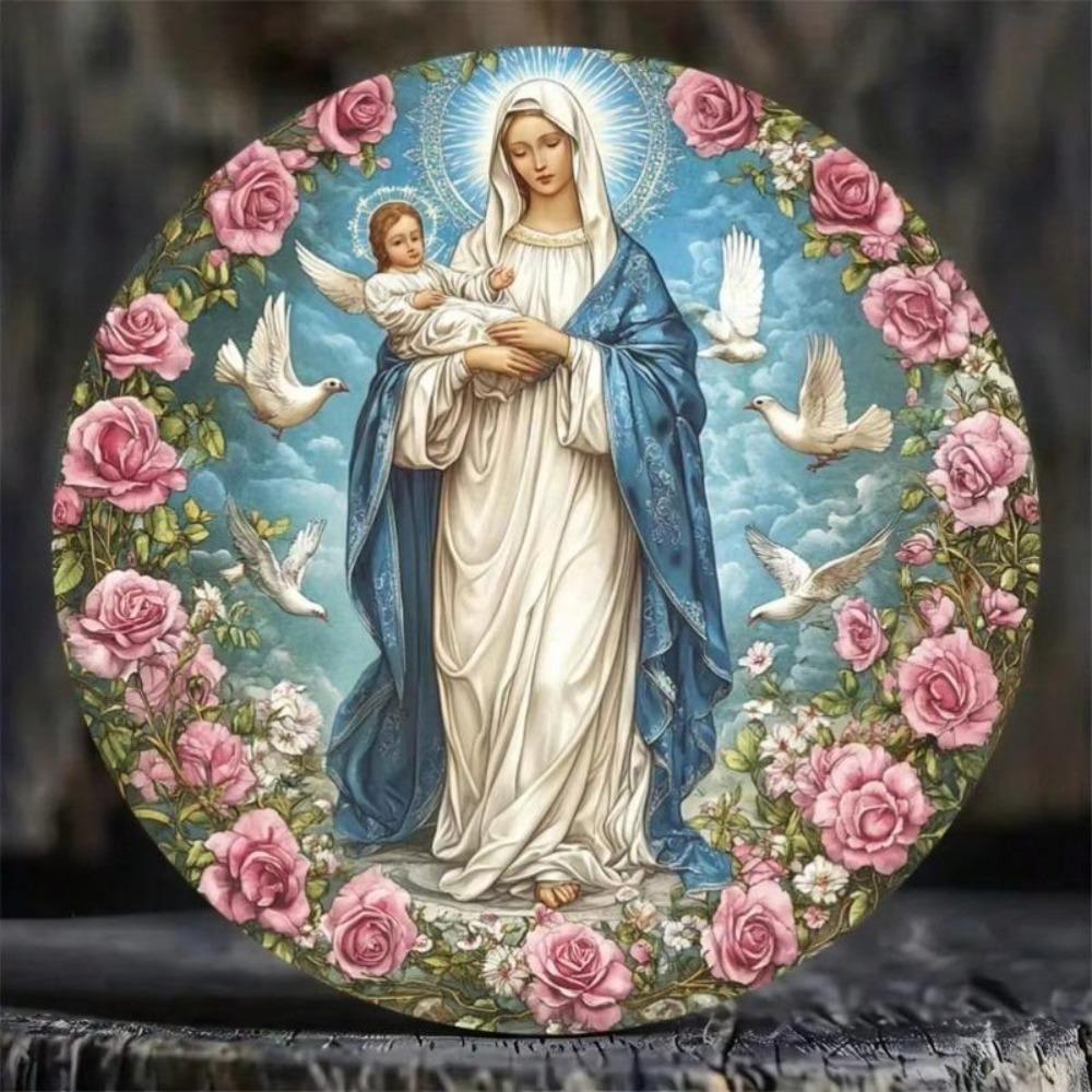 Vintage Metal Wall Art Virgin Mary with Jesus Religious Home Decor