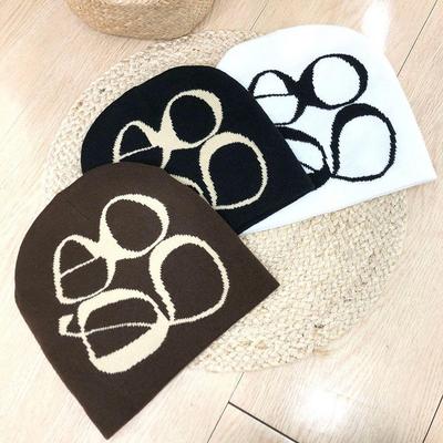 Damen Winter Alltags Mona Einfache Beanie Mütze mit Aufdruck