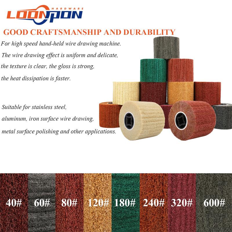 Non-woven Nylon Abrasive Flap Wheel Brush Wire Drawing Polishing Burnishing Drum Wheel for Stainless Steel 120x20x100mm 1pc
