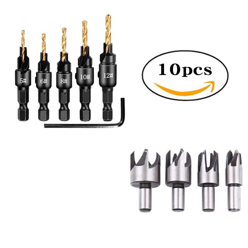 Titanium-Plated Hex Handle Cork Drill & Countersink Bit Set