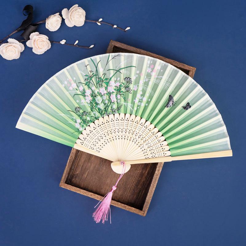Evantai de mână pliabil din mătase vintage, evantaie chinezești din bambus, cadouri artizanale, recuzită pentru spectacole de dans pentru femei, decorațiune pentru casă