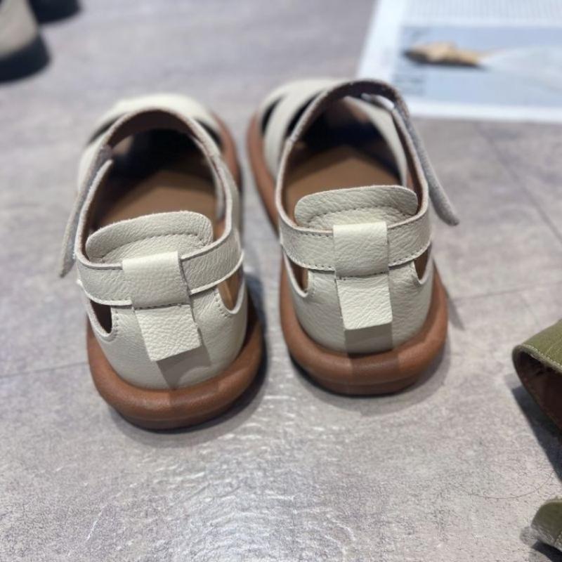 Fashion Women's Sandals 2025 New Comfortable Soft Leather Thick Bottom Roman Sandals Girls Preppy Summer Breathable Casual Flat Shoes