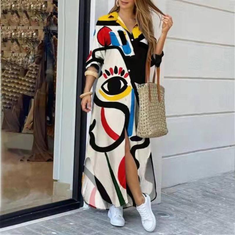 BITCED Fashion Long Sleeve POLO Neck Casual Dresses