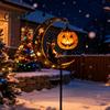 Solar Flower Bed Lights Halloween Garden Stake Light, Soft Warm Jack-o-Lantern, Moon Cat Silhouette Outdoor Pathway Decor, Waterproof Metal Lawn Patio