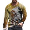 Spring and Autumn Round Neck 3D Native American Pattern Printed Top Fashionable Casual Long Sleeved Men's T-shirts