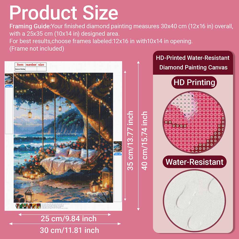 Peinture diamant balançoire de plage sous arbre DIY 5D kit de décoration de pièce de maison