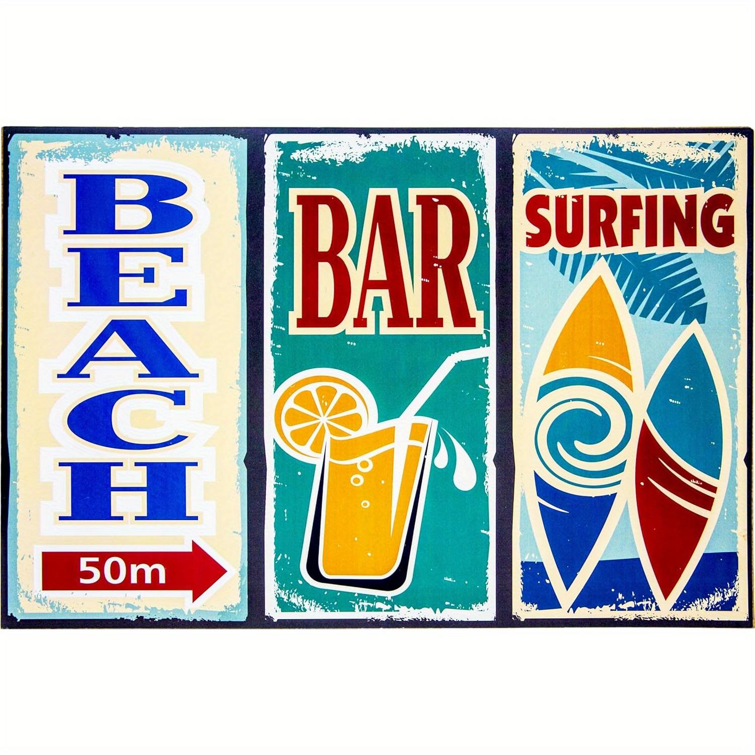 

Деревянная табличка Декоративная настенная и дверная табличка Подходит для пляжного бара Любителей серфинга Пляжный бар Серфинг 20x30cm